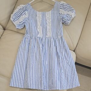 Janie and Jack Blue Striped Dress with White Ruffles